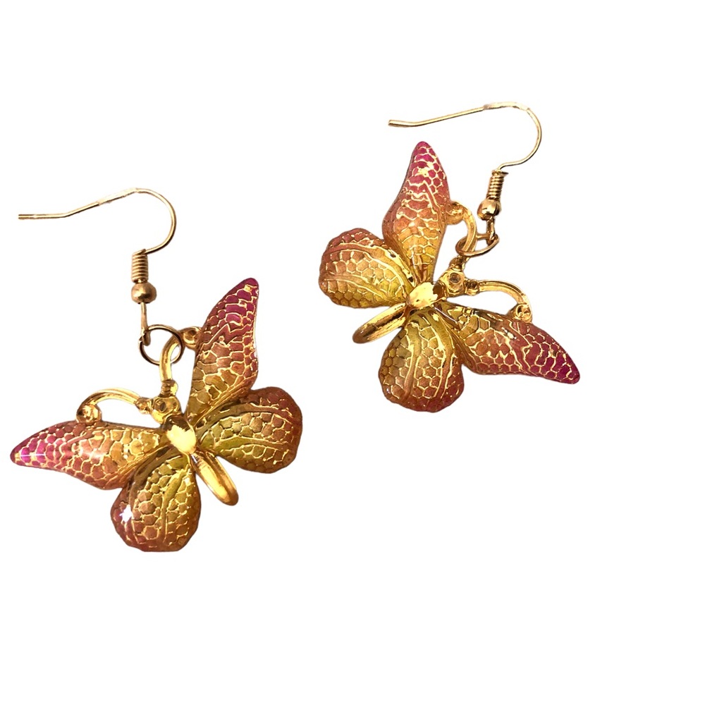 Gimefive Butterfly Acrylic Earrings Women's Pink/Yellow